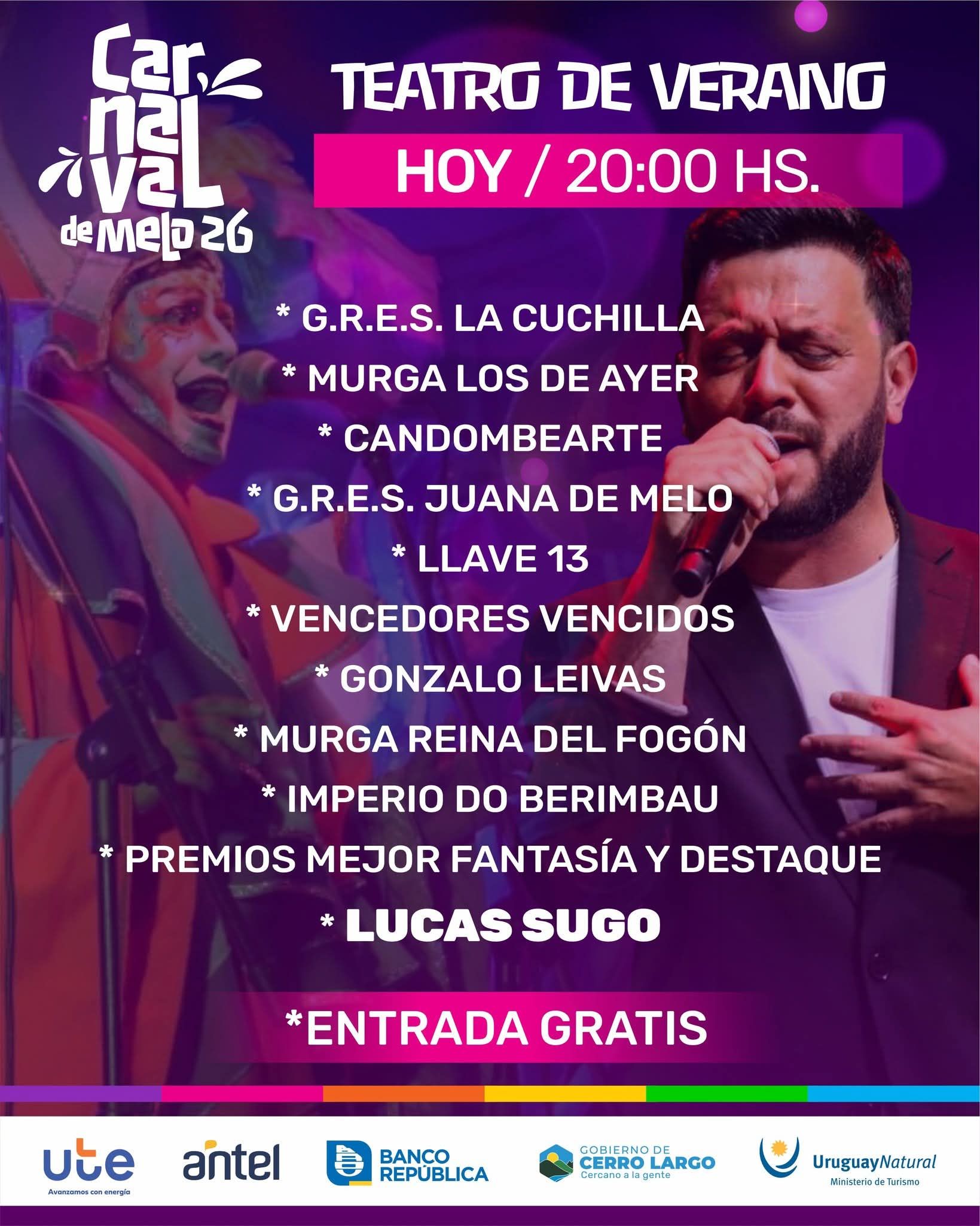 Con gran expectativa y previendo un lleno total el Teatro de Verano será escenario hoy de un recital de Lucas Sugo